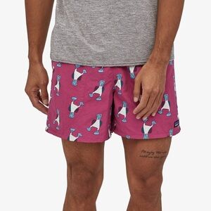 Patagonia Blue Footed Booby Baggies 5" Shorts Elastic Waist Pockets Pink SZ S